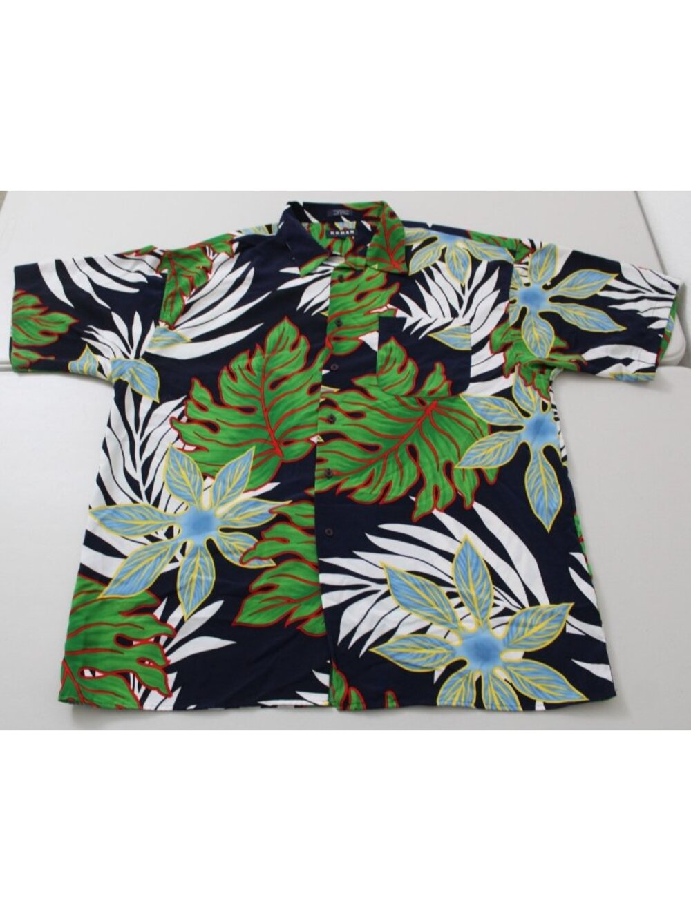 Koman Sport Mens XXL Tropical Hawaiian Shirt Black Palm Monstera Floral Button